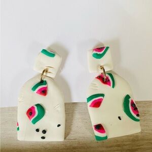 Handmade clay earrings with watermelon
